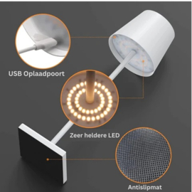 Jeslu LED Tafellamp Wit 38 cm aluminium - draadloos - USB oplaadbaar