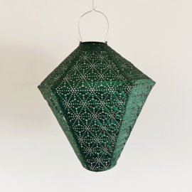 5 x Solar lampion met motief – diamant vorm - 35 b x 35 h – donker groen