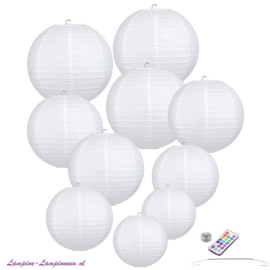 10 x Papieren lampion wit  incl LED met afstandsbediening incl ophang veerhaakjes