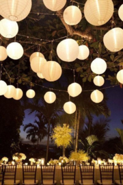 10 x Lampion en Nylon - Blanc - Incl. LED et télécommande avec crochets à ressort de suspension