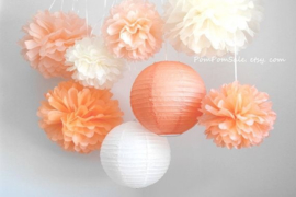 5 x Honeycomb / Wabenball pfirsich orange 35 cm