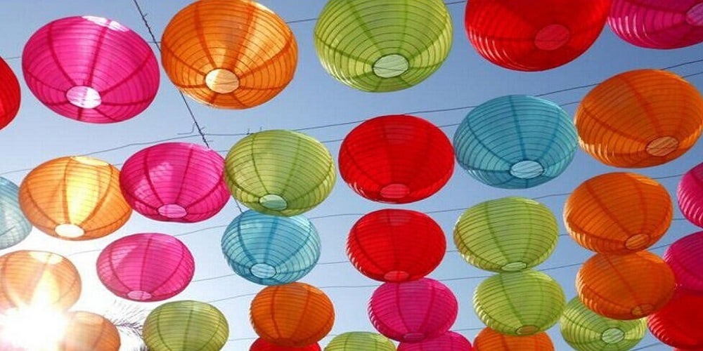 Uitgang voorstel vertaler Tuinfeest versiering met lampionnen voor buiten in weerbestendig nylon
