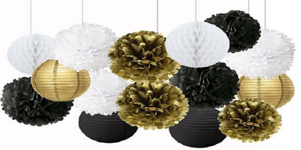 Lampionnen pakket kerst goud, wit zwart, kerstborrel versiering nieuwjaars receptie decoratie