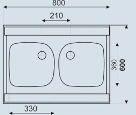 Dubbele spoelbak 80cm x 60cm