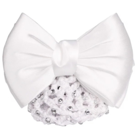 SD® SATIN HAIRBOW WITH CRYSTALS ON THE NET. WHITE.