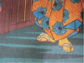 Antieke ( ± 1860) Japanse houtsnede in luxe lijst met passe-partout "Rendez-vous onder de kersenbloesem" ". Hiroshige