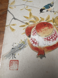 Japanse penseeltekening "Bird with pomegranate " Taïsho periode ± 1930