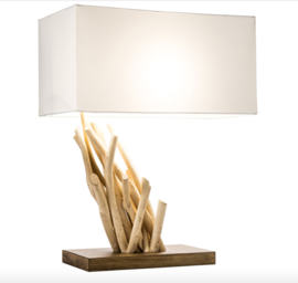 Design Lamp " Mokuzai 木材" van massief hout en stoffen kap , Nieuwe collectie