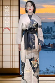 Volledig zijden kimono "Blue Wave"