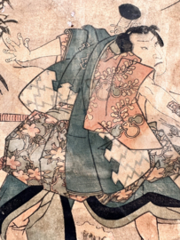 Zijden scroll met antieke prent (woodblock-print) van Kunisada