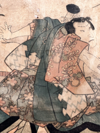 Zijden scroll met antieke prent (woodblock-print) van Kunisada