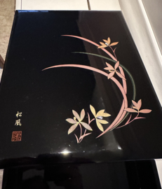 Sieraden / documenten doos in Lakwerk " Japanese Reeds and Floral Branches"
