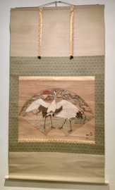 Zeldzame Kakemono scroll " Cranes and Rising Sun"