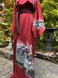Zijden kimono " Pauw met pioenrozen"