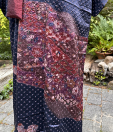 Zijden kimono "Nachtblauw met Shibori rand"