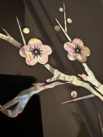 Ruime Japanse lakdoos met  afbeelding van Kersenbloesem (techniek "Mother in pearl)"