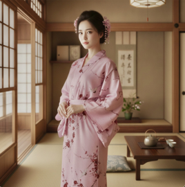 Kimono Katoen " Roze Kersenbloesem"