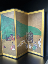 2 Japanse miniatuur kamerschermen " Scenes from the tale of Genji"