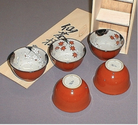 5 Verfijnde porseleinen theekommetjes in houten kistje verpakt