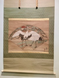 Zeldzame Kakemono scroll " Cranes and Rising Sun"