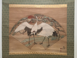 Zeldzame Kakemono scroll " Cranes and Rising Sun"
