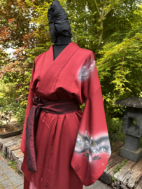 Zijden kimono " Pauw met pioenrozen"