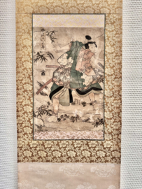 Zijden scroll met antieke prent (woodblock-print) van Kunisada