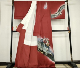 Zijden kimono " Pauw met pioenrozen"