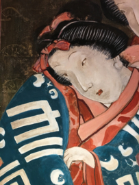 Schilderij " Geisha's uitkijkend op de keizerlijke tuin met kersenbloesem"