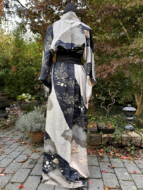 Volledig zijden kimono "Blue Wave"
