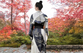 Volledig zijden kimono "Blue Wave"