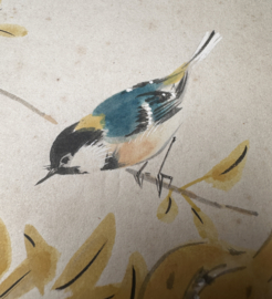 Japanse penseeltekening "Bird with pomegranate " Taïsho periode ± 1930