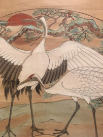Zeldzame Kakemono scroll " Cranes and Rising Sun"