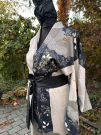Volledig zijden kimono "Blue Wave"