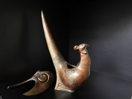 sculptuur van gepatineerd brons " Fazant" tevens geschikt als wierookbrander