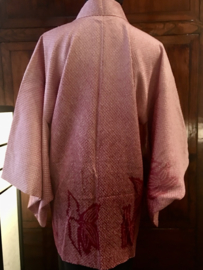 Kort puur zijden kimono jasje "oud Rose " Shibori zijde, 2 kanten draagbaar