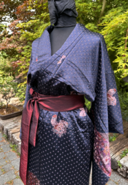 Zijden kimono "Nachtblauw met Shibori rand"