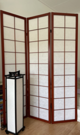 Kamerscherm 3 panelen hout, acajou-rode kleur met Japans papier.
