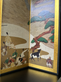 2 Japanse miniatuur kamerschermen " Scenes from the tale of Genji"