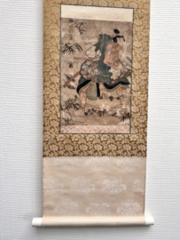 Zijden scroll met antieke prent (woodblock-print) van Kunisada