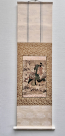 Zijden scroll met antieke prent (woodblock-print) van Kunisada