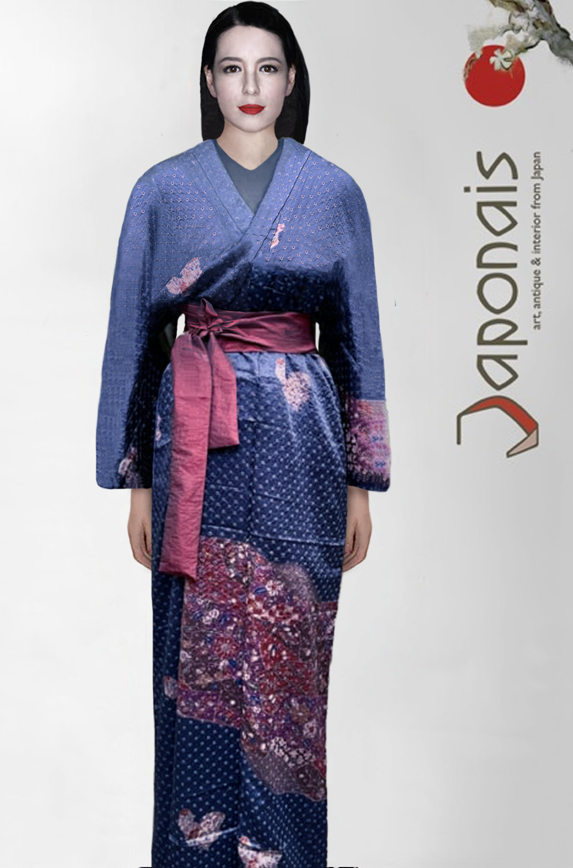 Zijden kimono "Nachtblauw met Shibori rand"
