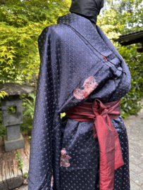 Zijden kimono "Nachtblauw met Shibori rand"
