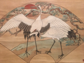 Zeldzame Kakemono scroll " Cranes and Rising Sun"