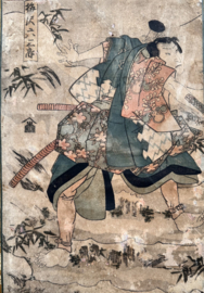 Zijden scroll met antieke prent (woodblock-print) van Kunisada