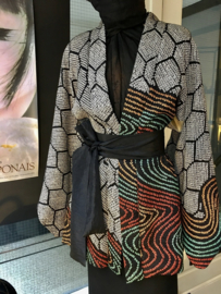 Kort zijden shibori kimono jasje  " Colorful wave "