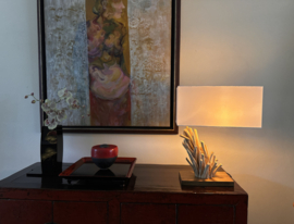 Design Lamp " Mokuzai 木材" van massief hout en stoffen kap , Nieuwe collectie