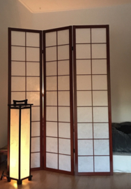Kamerscherm 3 panelen hout, acajou-rode kleur met Japans papier.