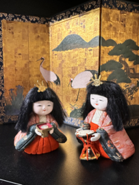 3 thee/hofdametjes , antieke Japanse popjes