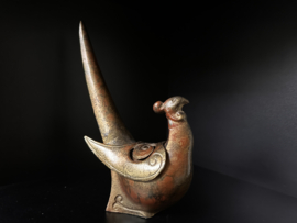 sculptuur van gepatineerd brons " Fazant" tevens geschikt als wierookbrander